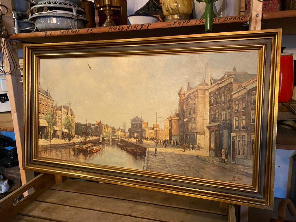 Olieverf schilderij van Delfse poort Rotterdam, Antiek en Kunst, Ophalen of Verzenden