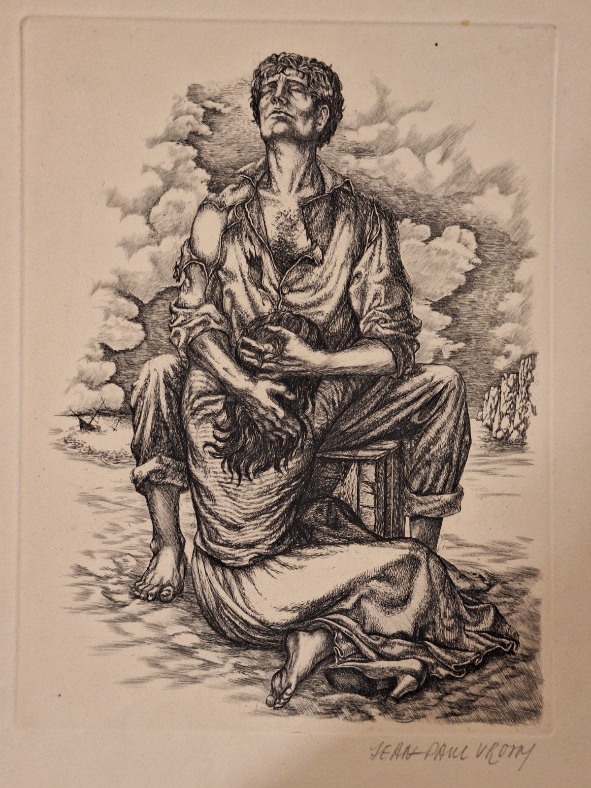 Ets van Jean-Paul Vromy - Krachtig figuurstuk, Dagelijks leven, Ophalen of Verzenden, Gesigneerd, 1950 - 1999