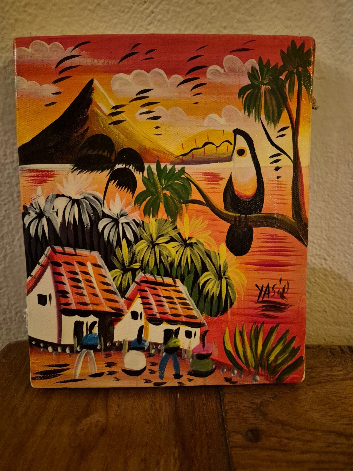 Kleurrijk tropisch miniatuur schilderij -Centraal-Amerikaans, Ophalen of Verzenden