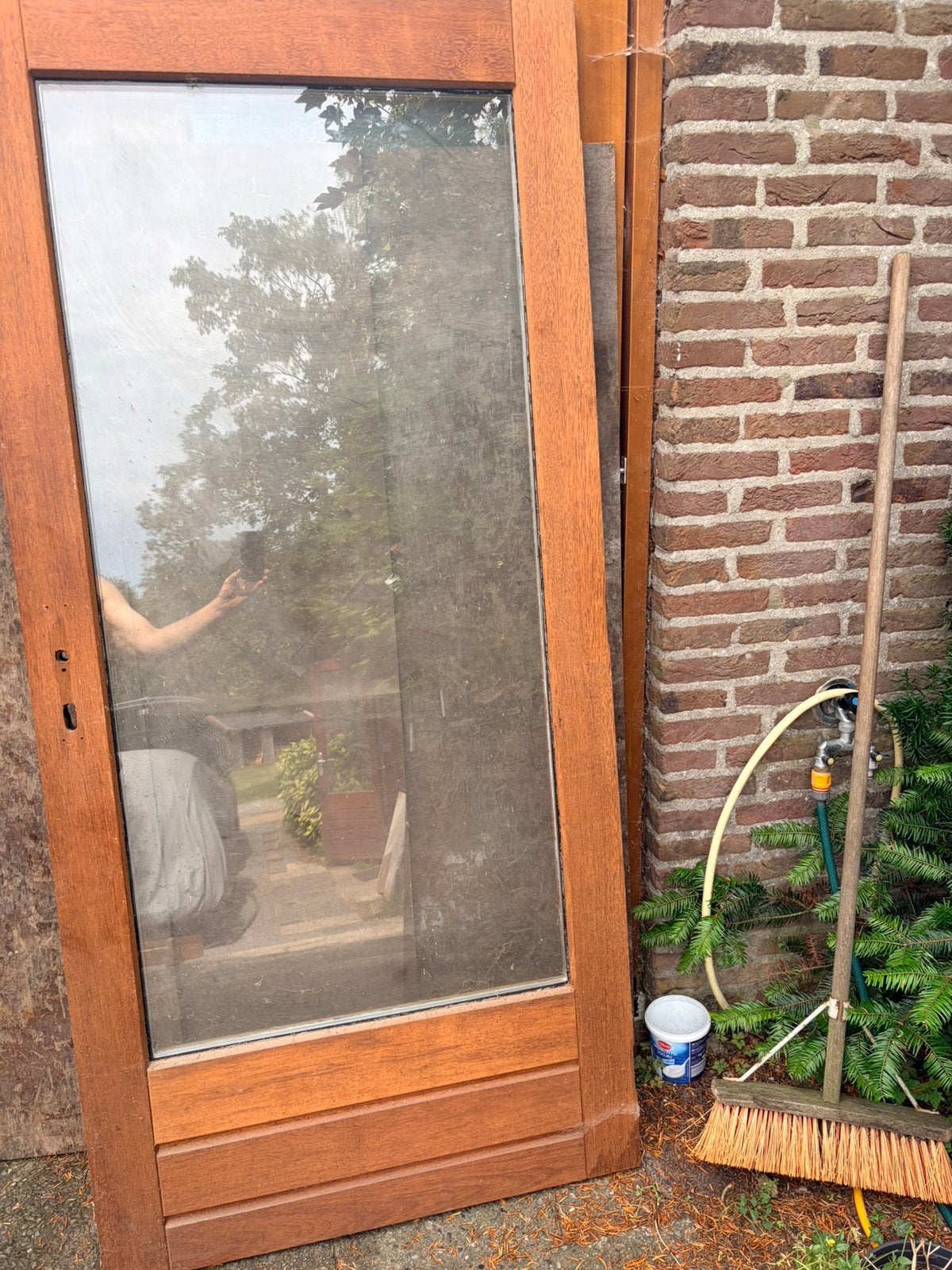 Hardhouten achterdeur tuindeur met dubbelglas, Ophalen, Gebruikt, 80 tot 100 cm, Minder dan 200 cm