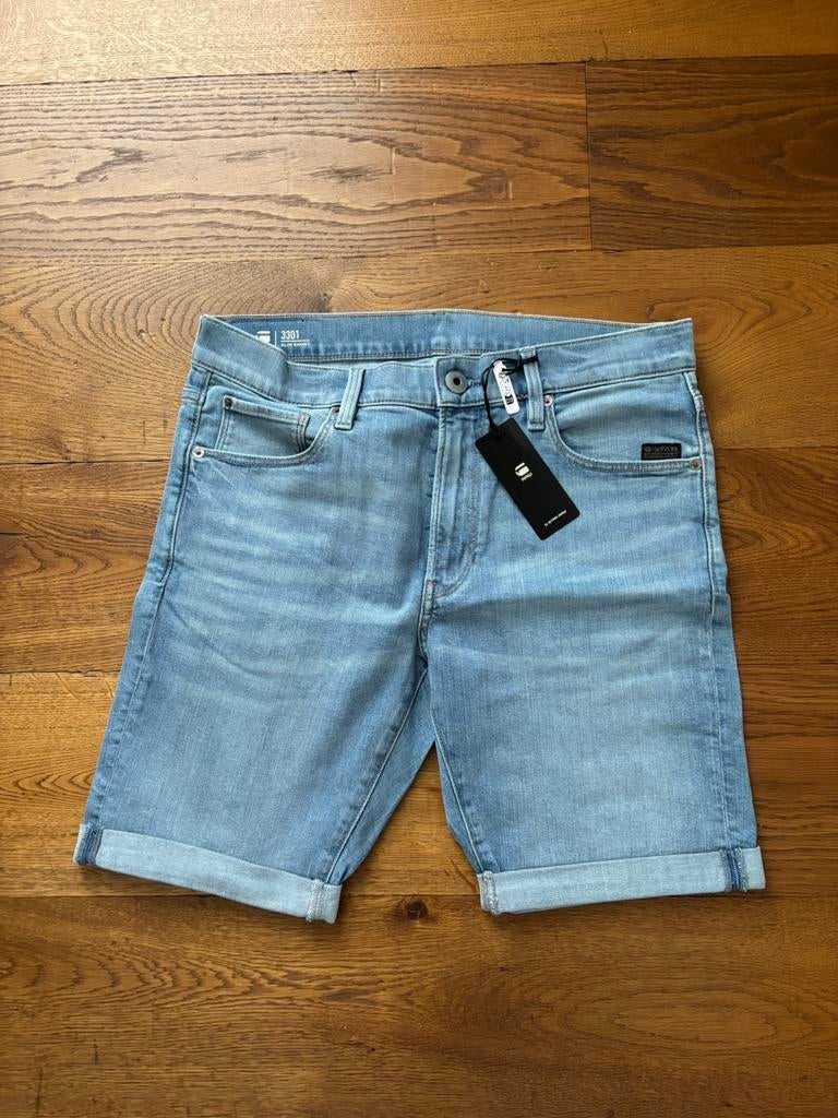 G-star 3301 slim short (W32)., Ophalen of Verzenden, Zo goed als nieuw, Blauw, W32 (confectie 46) of kleiner