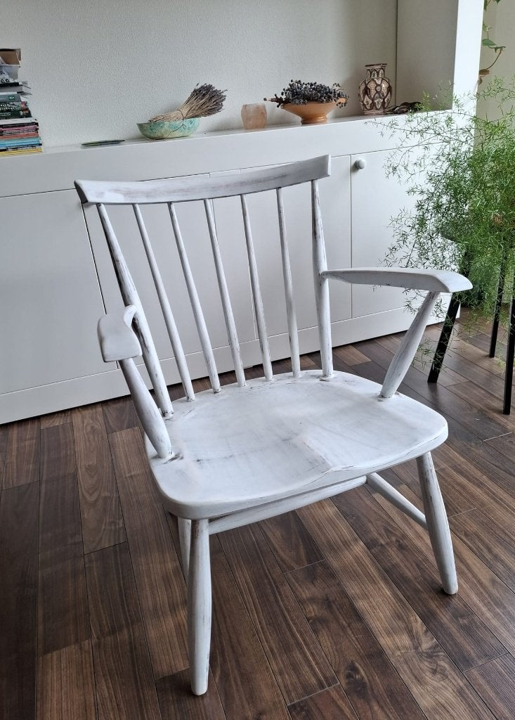 Vintage spijlenstoeltje, Huis en Inrichting, Ophalen, Gebruikt, Wit, Vintage