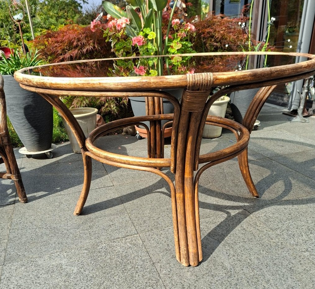 ROTAN SET/Ronde Tafel + 5 ZETELS, Tuin en Terras, Ophalen, 5 zitplaatsen, Rotan, Zo goed als nieuw