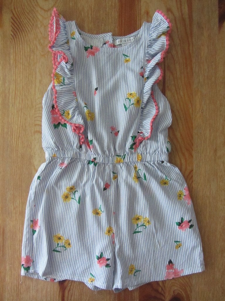 Gestreepte jumpsuit met bloemetjes maat 122, Ophalen of Verzenden, Zo goed als nieuw, Meisje, Overige typen