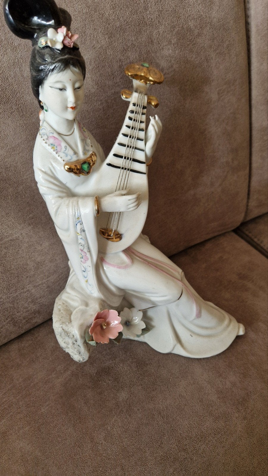 Vintage Chinese porseleinen Geisha met muziekinstrument, Antiek en Kunst, Ophalen of Verzenden