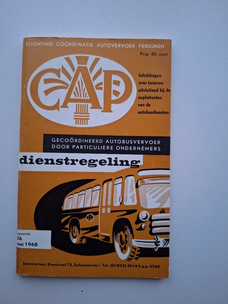 CAP DIENSTREGELING INGAANDE - 26 MEI 1968, Verzamelen, Ophalen of Verzenden, Gebruikt, Bus of Metro, Boek of Tijdschrift