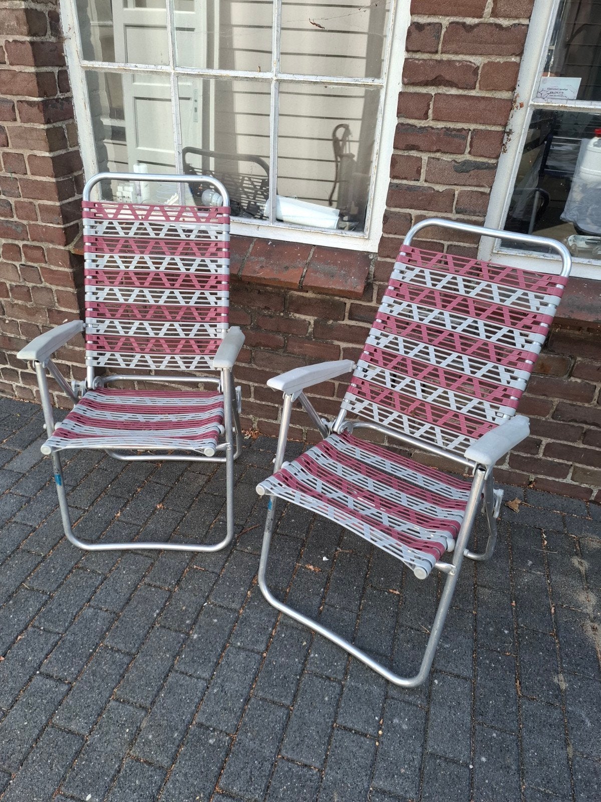 2 Vintage Inklapbare Tuinstoelen, Ophalen, Gebruikt, Aluminium, Inklapbaar