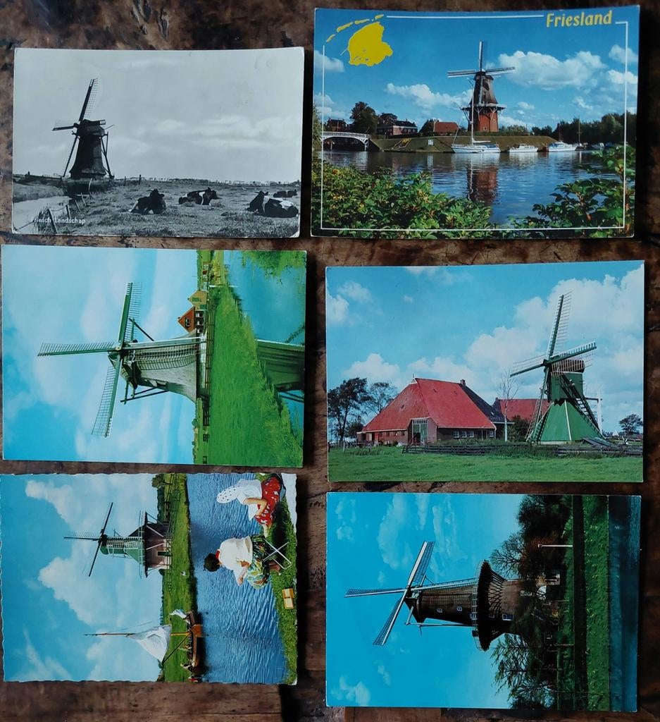 6 ansichtkaarten molens in Friesland, Ophalen of Verzenden, Friesland