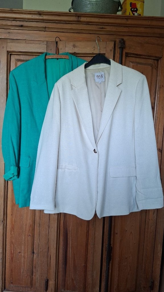Leuke jasjes met linnen mt 46 L, Verzenden, Gedragen, Maat 46/48 (XL) of groter, Overige kleuren