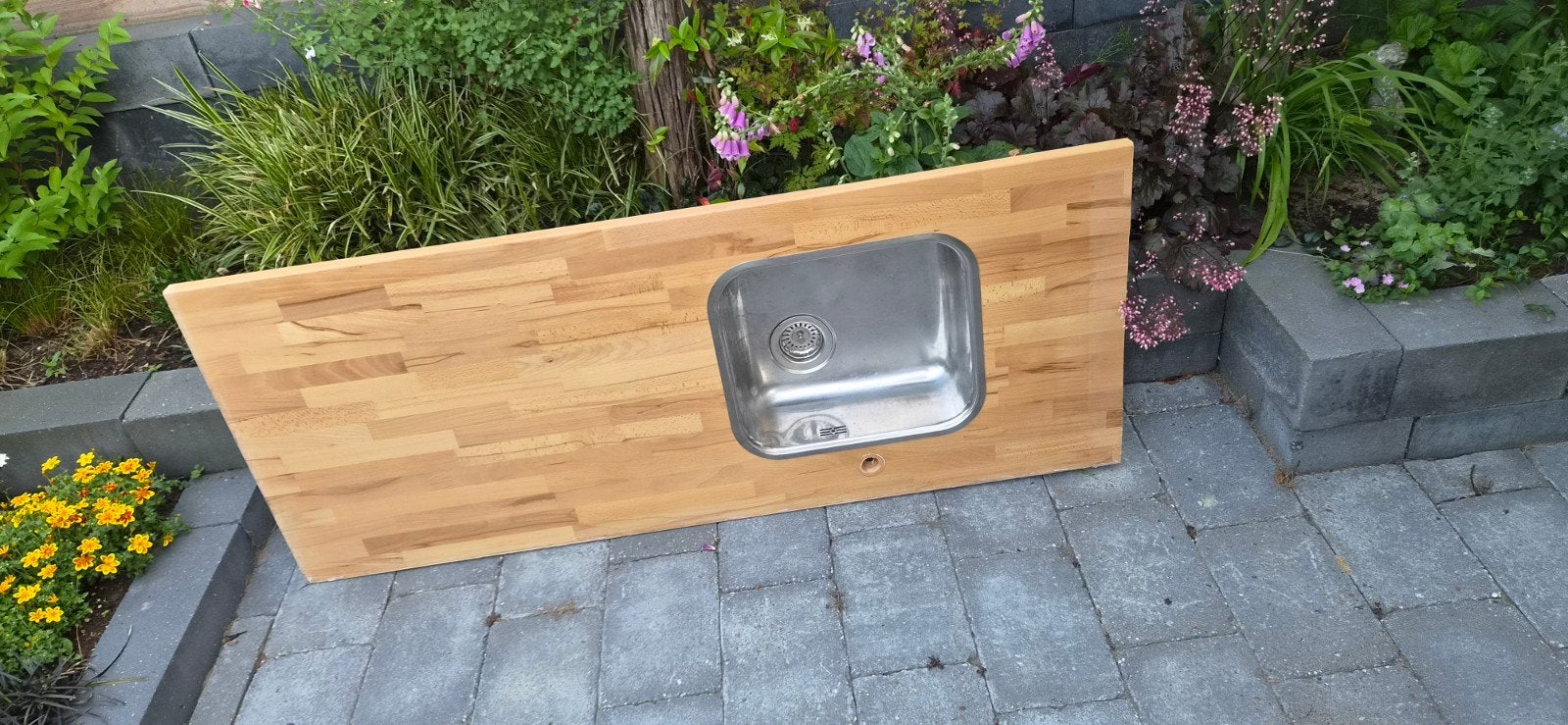 Houten aanrechtblad met spoelbak, Hout, Ophalen of Verzenden, Overige typen, Gebruikt