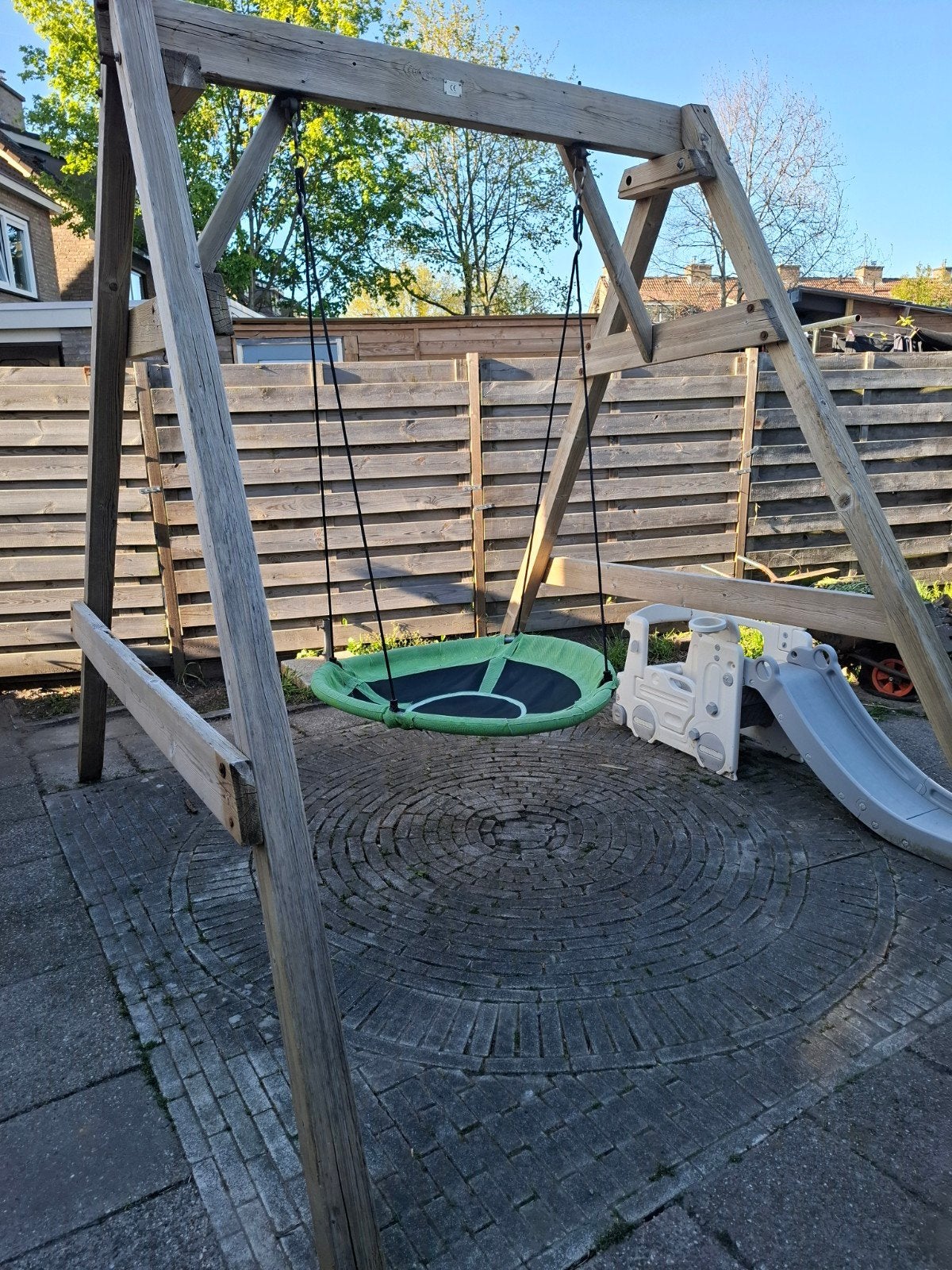 Houten schommel met vogelnestschommel, Ophalen, Gebruikt, Schommel