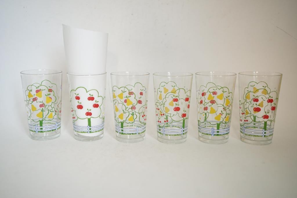 set vintage glas fruit appel kers peer geel rood france, Glas of Glazen, Ophalen of Verzenden, Overige stijlen, Glas