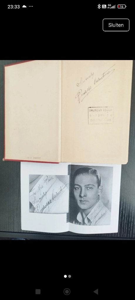 Rudolph valentino filmster 1895 - handtekening - zeldzaam, Ophalen of Verzenden, Zo goed als nieuw, Boek, Tijdschrift of Artikel