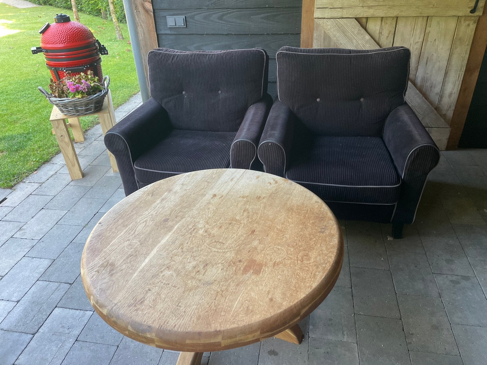 Stoelen en massief eiken salontafel, Gebruikt, 100 tot 150 cm, Minder dan 50 cm, Rechthoekig