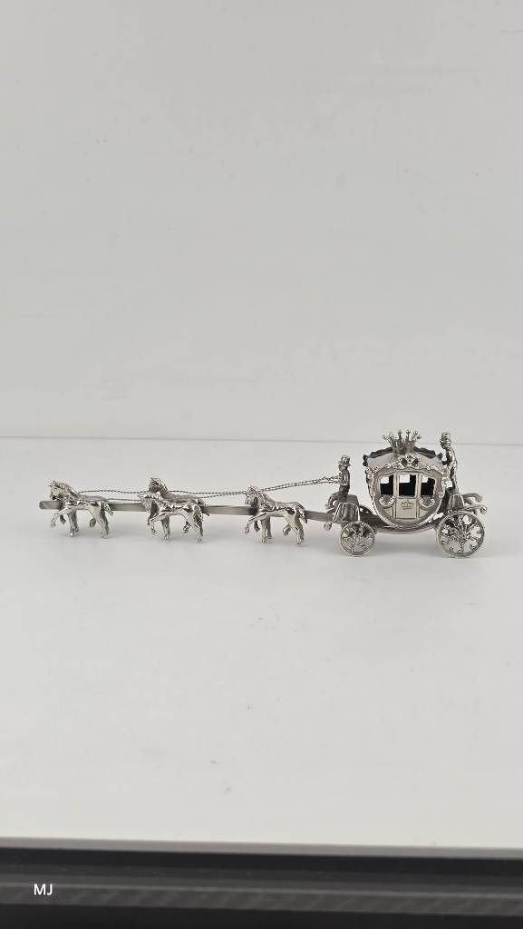 Zilveren miniatuur Gouden Koets met 6 paarden           Z250, Ophalen of Verzenden, Zilver