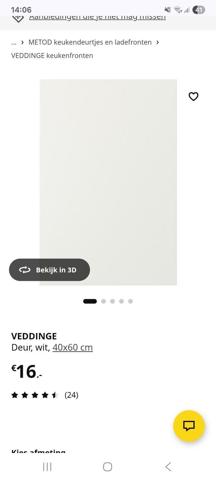 2x IKEA VEDDINGE Deur, wit, 40x60 cm (602.054.33), Huis en Inrichting, Ophalen, Nieuw