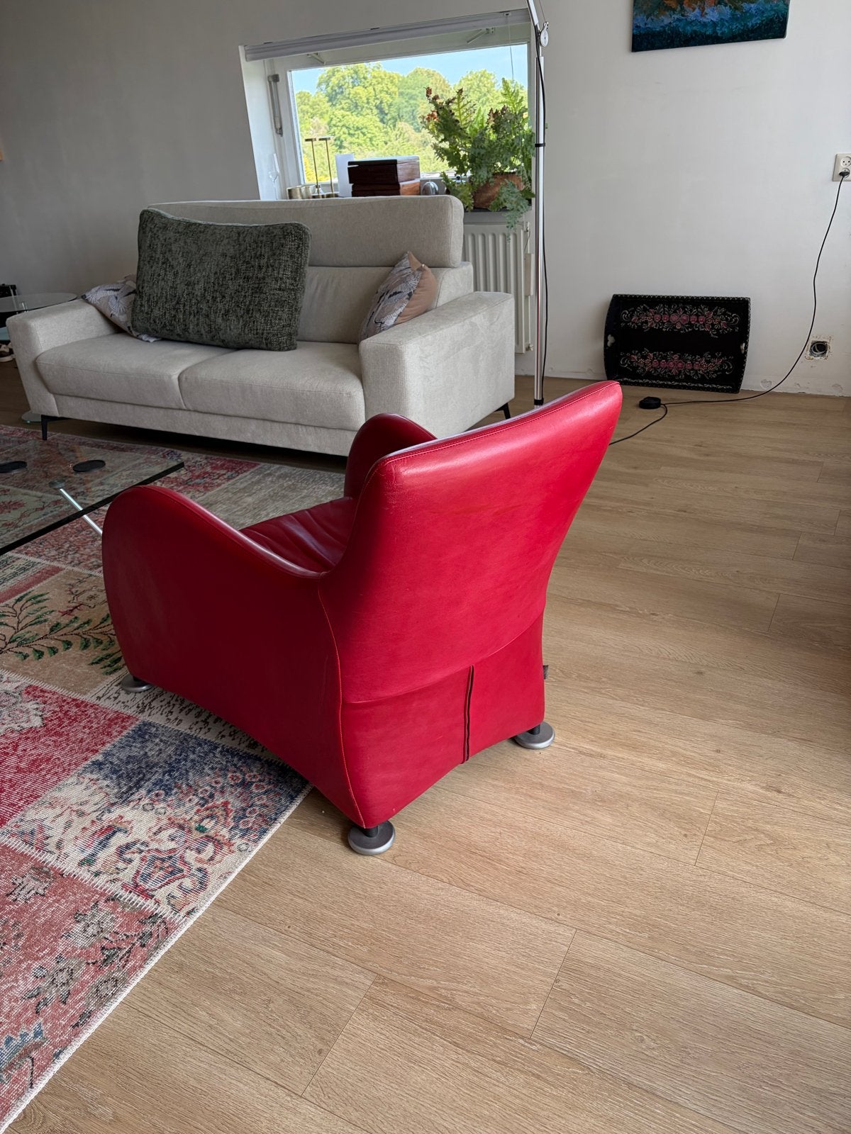 Stijlvolle rode leren fauteuil van MONTEL, Huis en Inrichting, Fauteuils, Gebruikt, Leer, 75 tot 100 cm, Ophalen