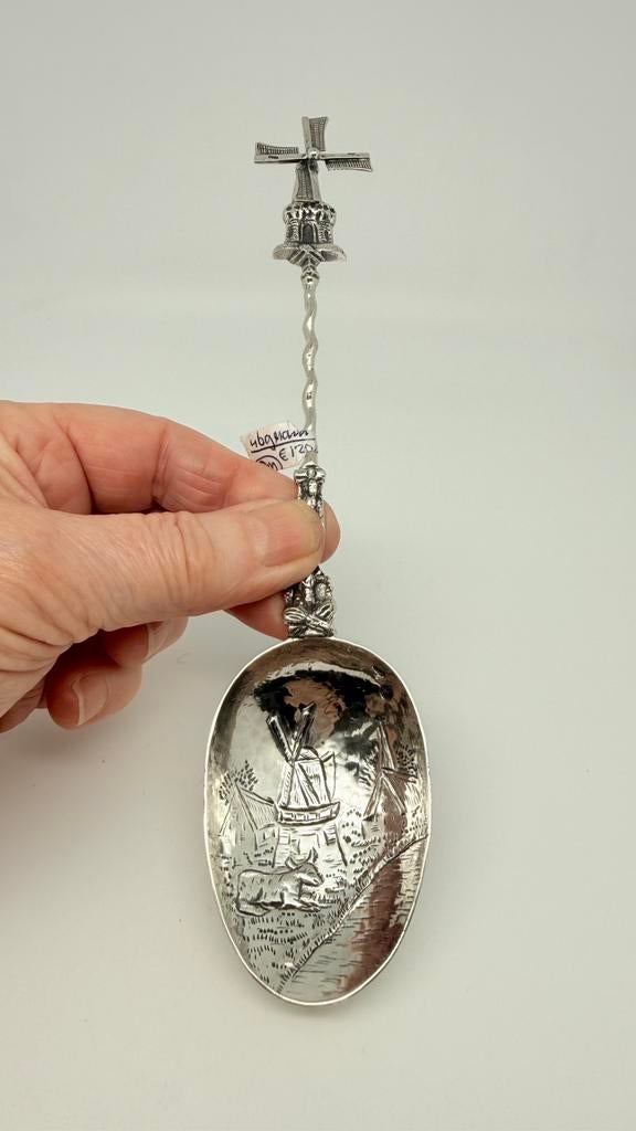 Hollands zilveren lange lepel. Motief: molen., Antiek en Kunst, Antiek | Goud en Zilver, Verzenden, Zilver