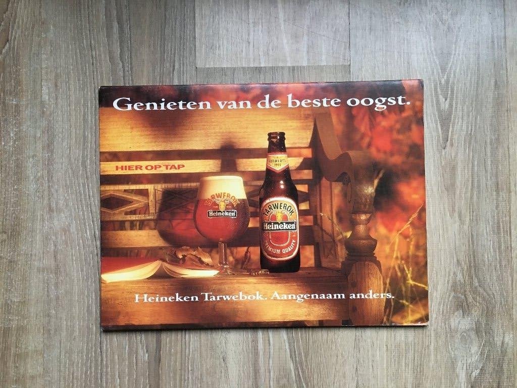 Heineken Tarwebok Reclamebord Plaat  Genieten mancave, Ophalen of Verzenden, Zo goed als nieuw, Reclamebord, Plaat of Schild, Heineken