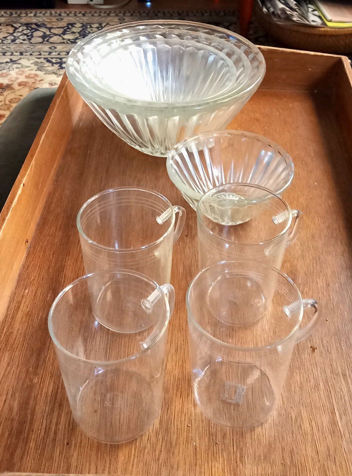 Kristallen schalenset en Pickwick theeglazen, Antiek en Kunst, Antiek | Glas en Kristal, Ophalen of Verzenden
