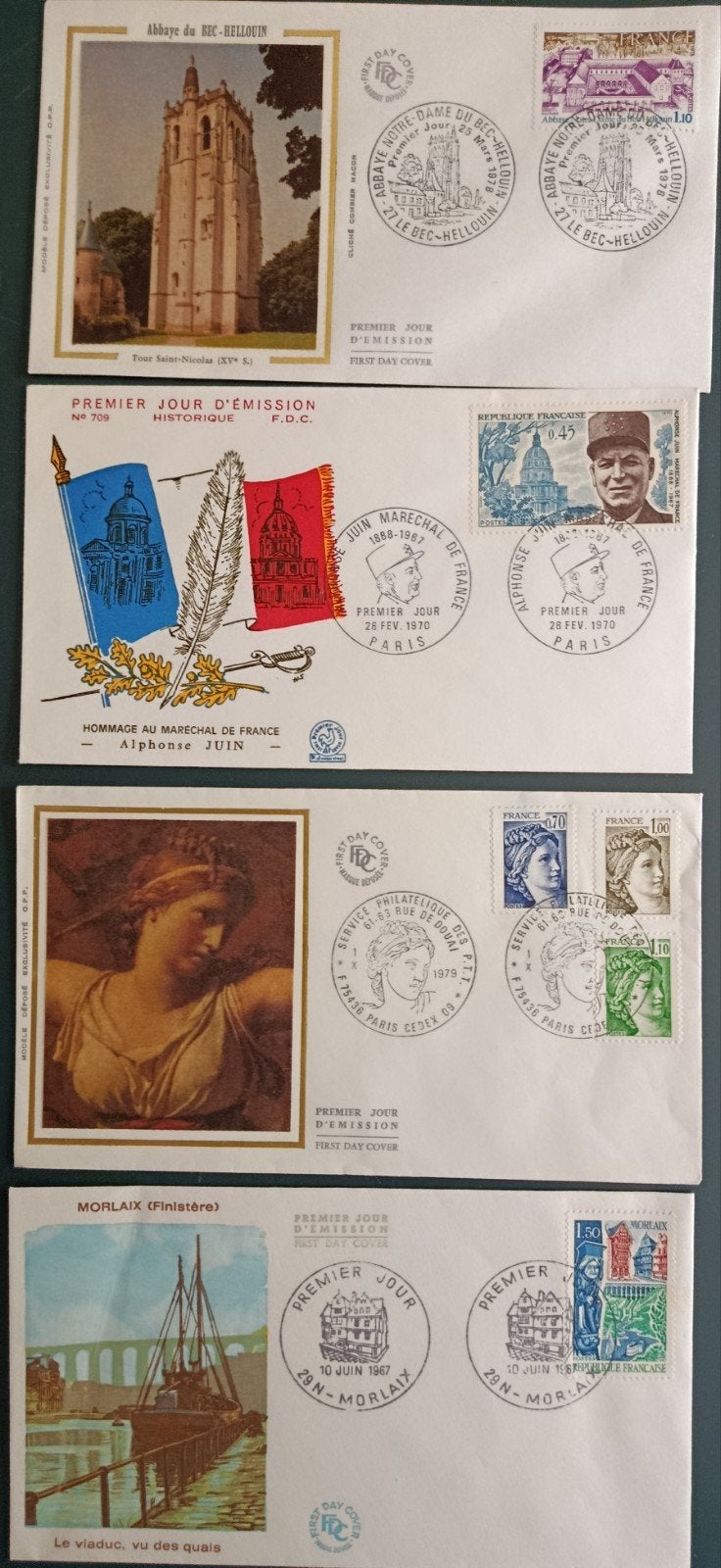 Frankrijk - 10 FDC, Postzegels en Munten, Postzegels | Eerstedagenveloppen, Ophalen of Verzenden, Onbeschreven, Europa