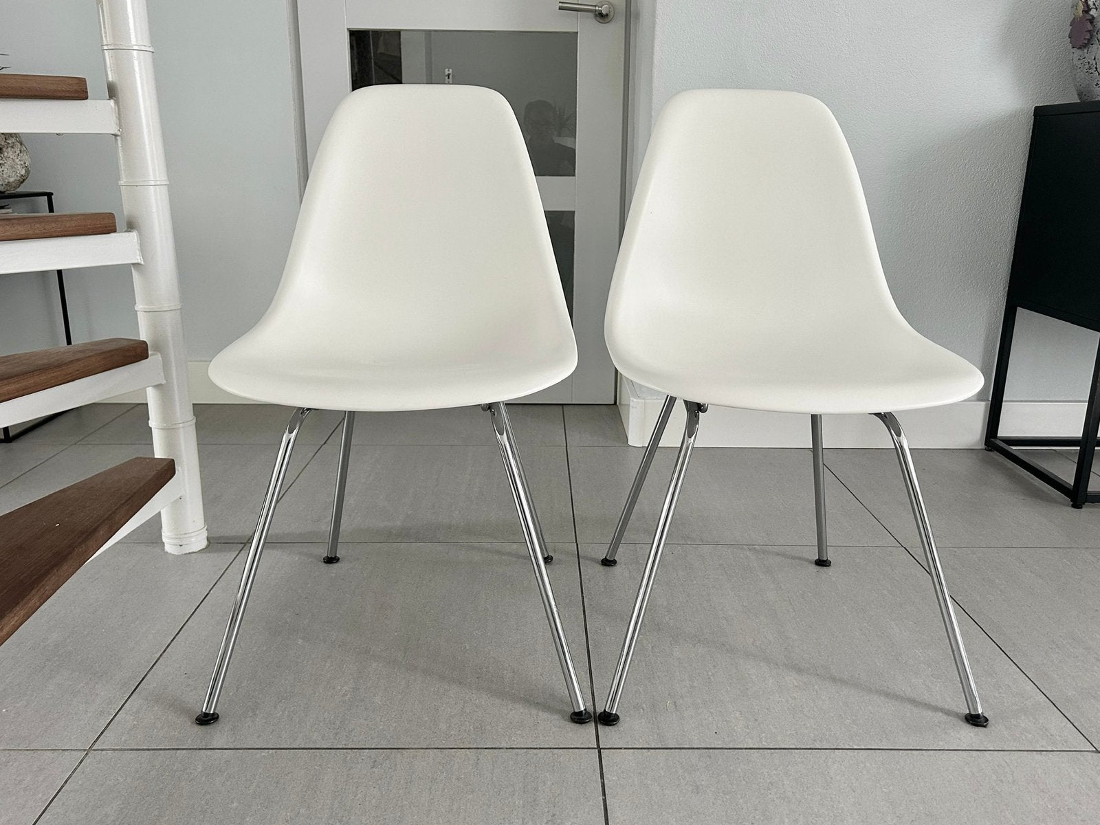 Vitra Eames stoelen wit dsx chroom, Vitra, Drie, Wit, Ophalen of Verzenden