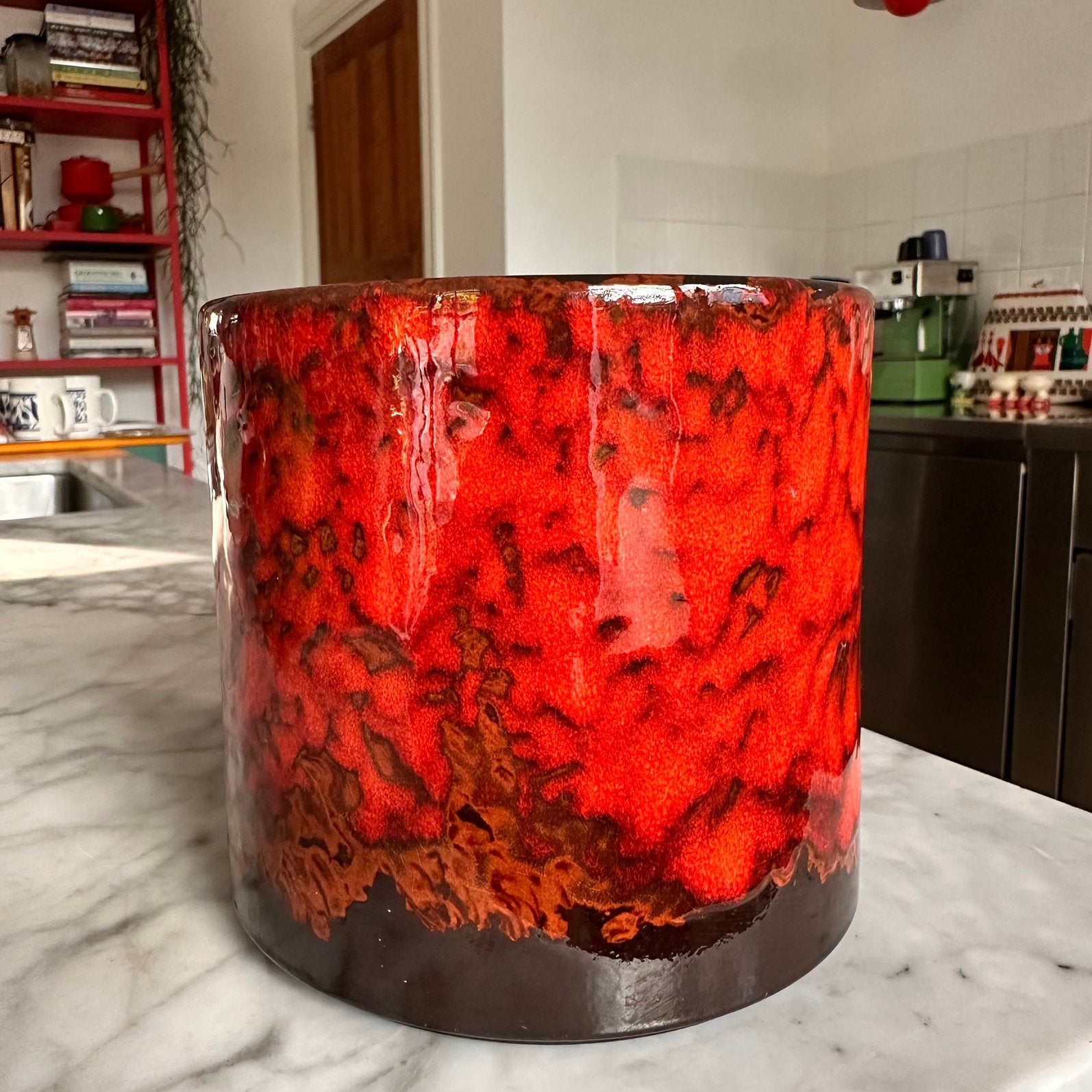 Vintage Fat Lava Bloempot Rood Bruin, Ophalen of Verzenden, Huis en Inrichting