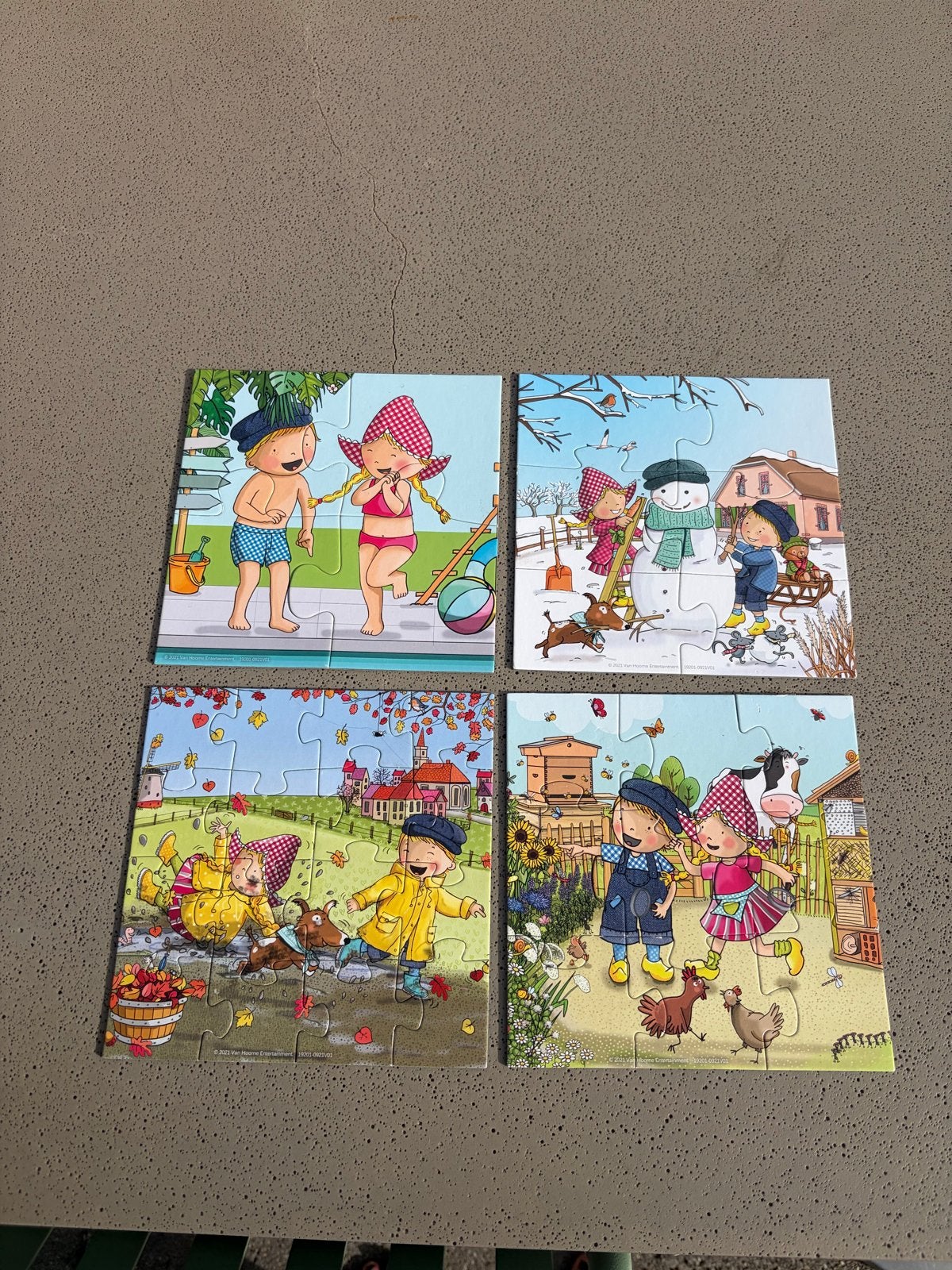Fien & Teun 4-in-1 Puzzel - Vier Seizoenen, Ophalen of Verzenden, 10 tot 50 stukjes, Zo goed als nieuw, 2 tot 4 jaar