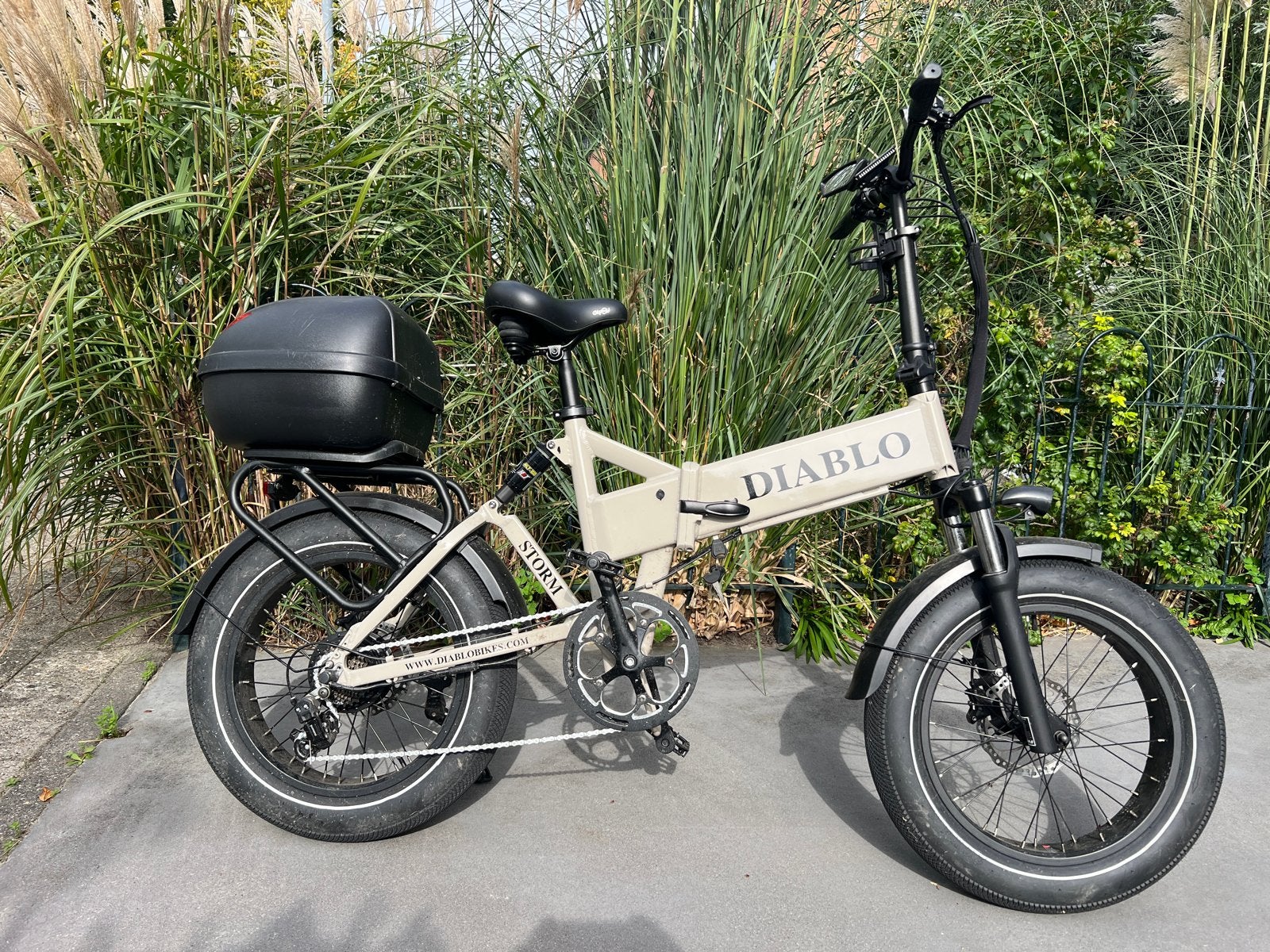 Diablo Storm opvouwbare elektrische fatbike met helmkoffer, Gebruikt, Minder dan 47 cm, 30 tot 50 km per accu, Ophalen