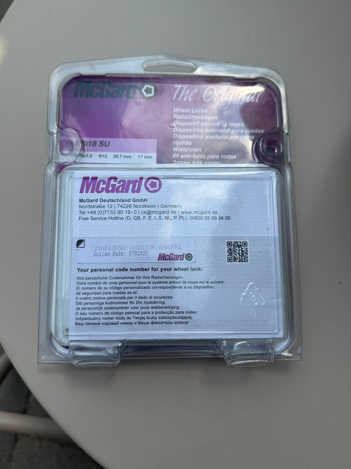 McGard wielslotenset (model 28018 SU), Ophalen