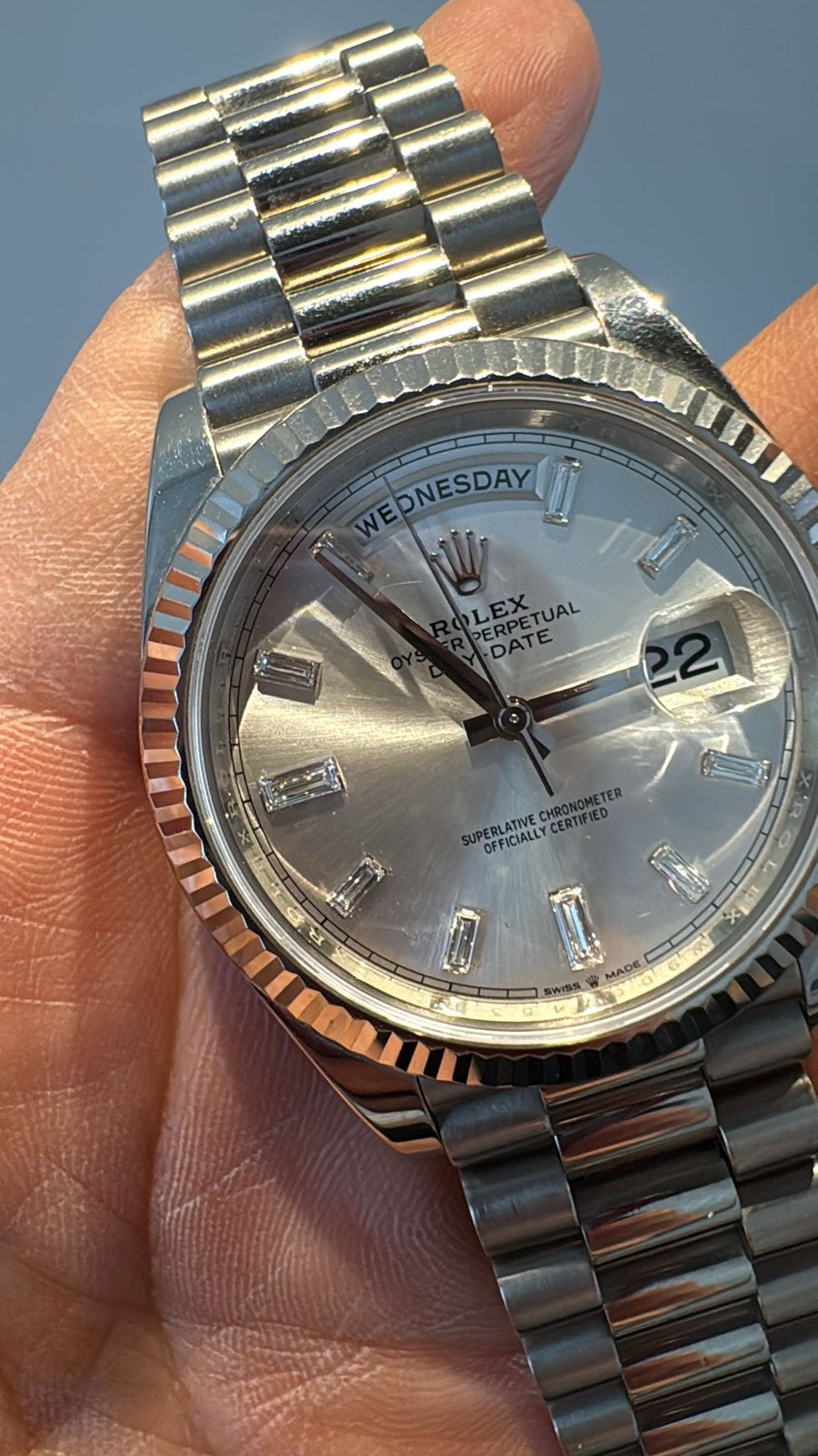 Daydate wit goud 2019, Sieraden, Tassen en Uiterlijk, Horloges | Heren, Ophalen, Zo goed als nieuw, Goud, Rolex