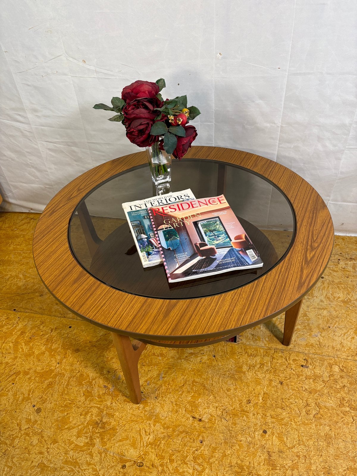 Gratis bezorging!Ronde salontafel vintageretromidcentury1960, Gebruikt, 50 tot 100 cm, -, -
