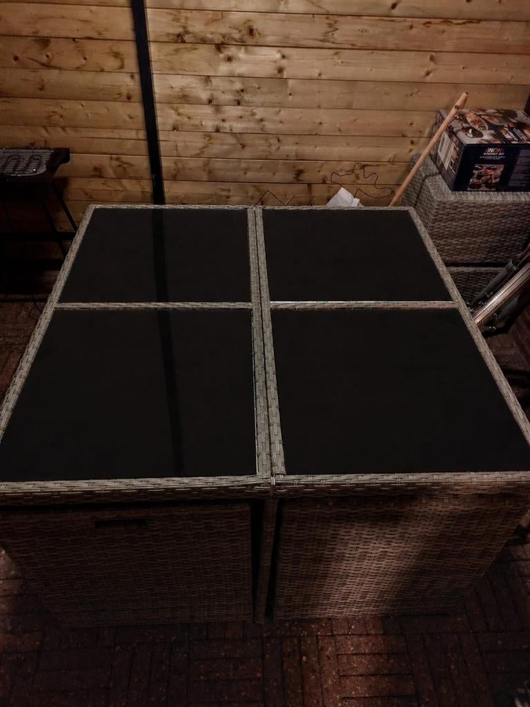 Wicker Loungeset met Glazen Tafel en Hocker, Ophalen, Gebruikt, 8 zitplaatsen, Loungeset