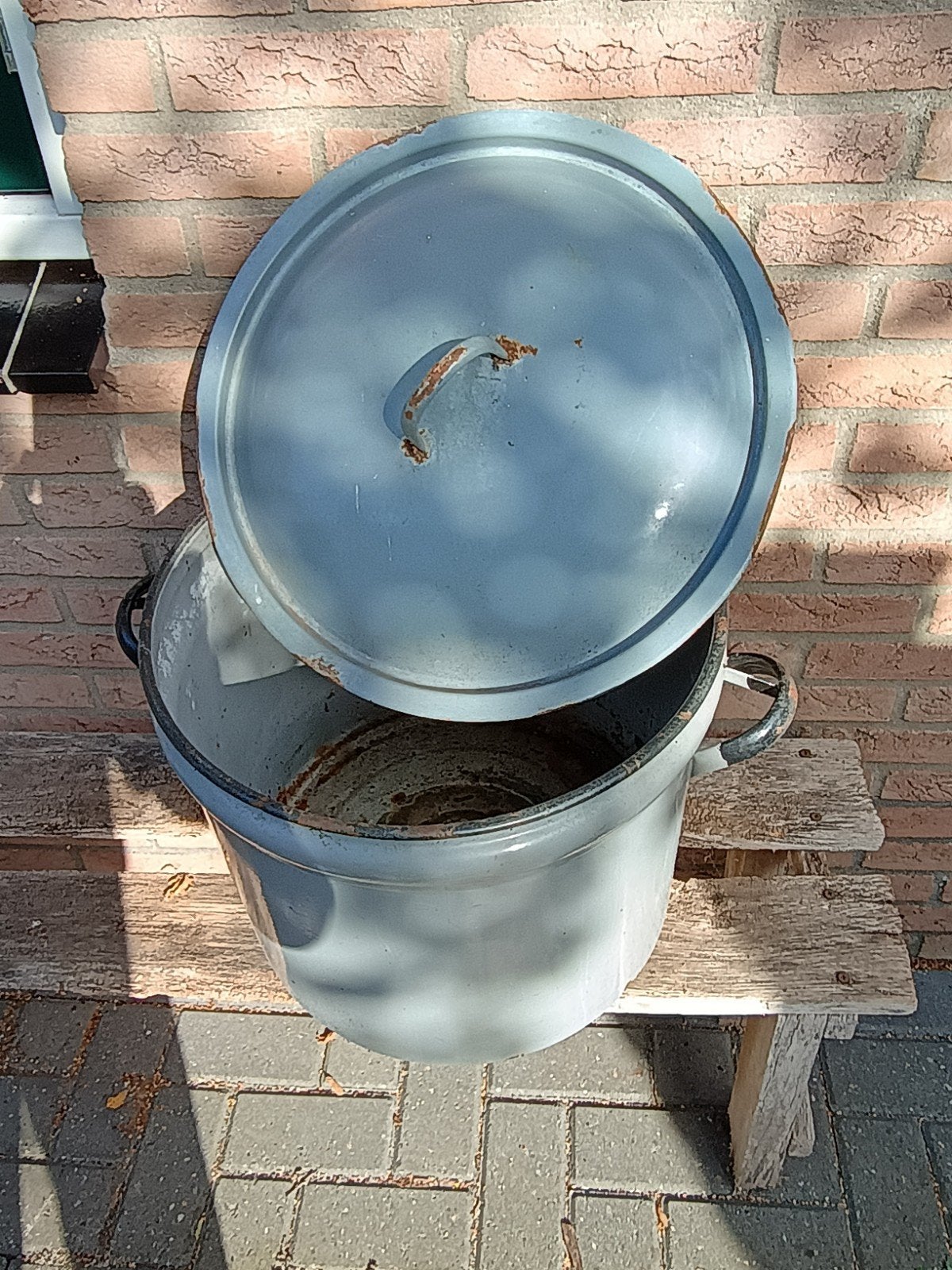 Grote vintage emaille pan met deksel - waterdicht, Antiek en Kunst, Ophalen