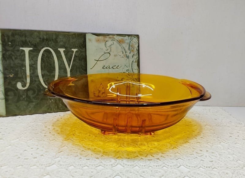 Amberkleurige persglas schaal, Art Deco, Antiek en Kunst, Ophalen of Verzenden