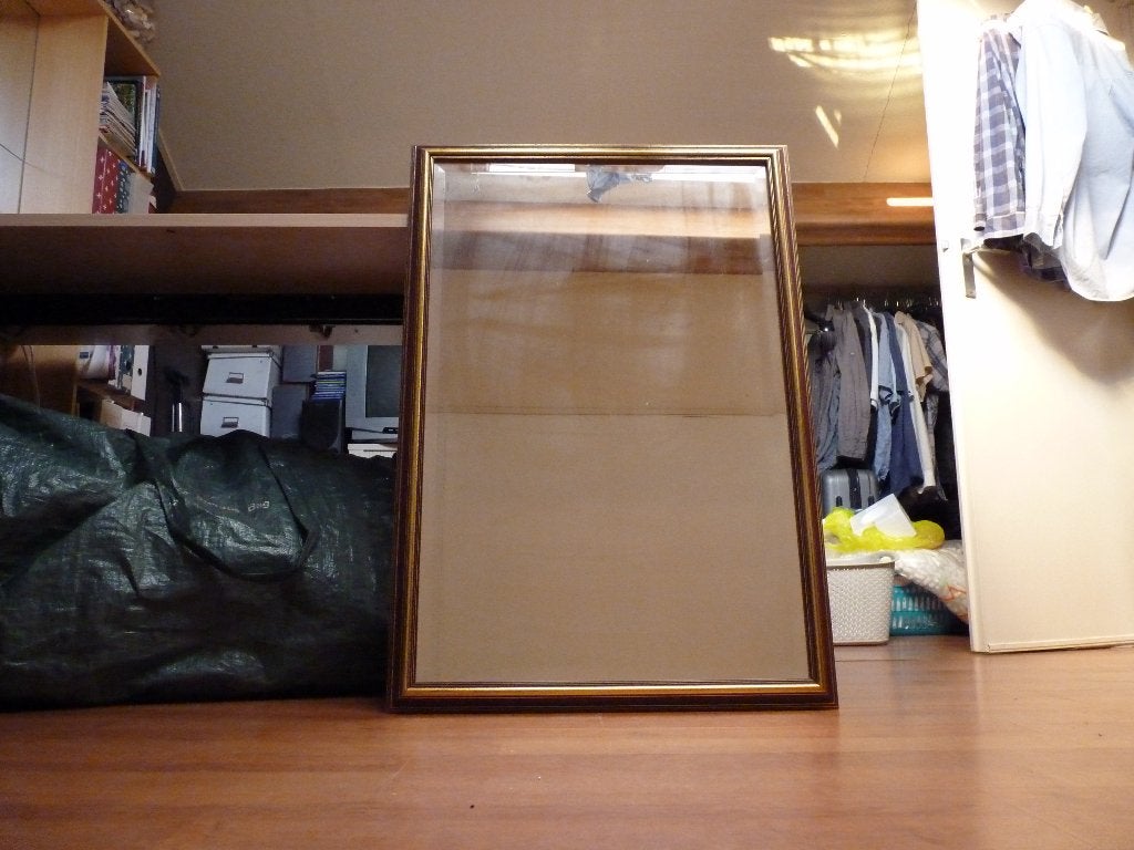 Grote spiegel met gouden rand - 100x68 cm, Ophalen, Gebruikt, 100 tot 150 cm, Rechthoekig