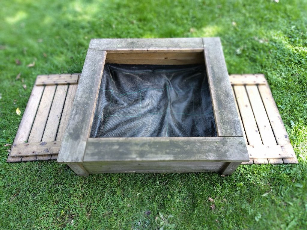 Houten zandbak 1*1m TEAB, Ophalen, Gebruikt