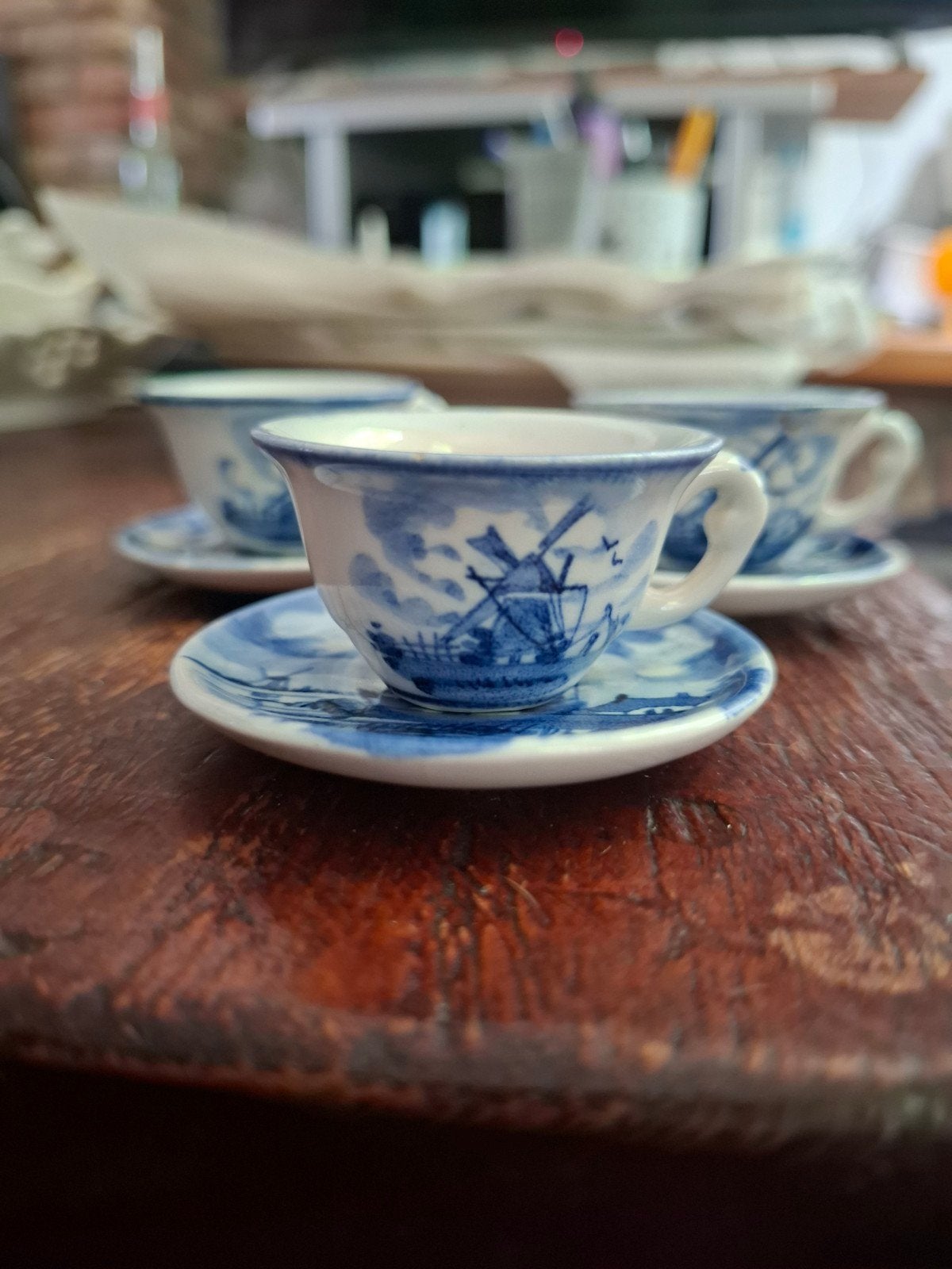 Set van 3 Delfts Blauwe Miniatuur Kop en Schotels, Ophalen of Verzenden