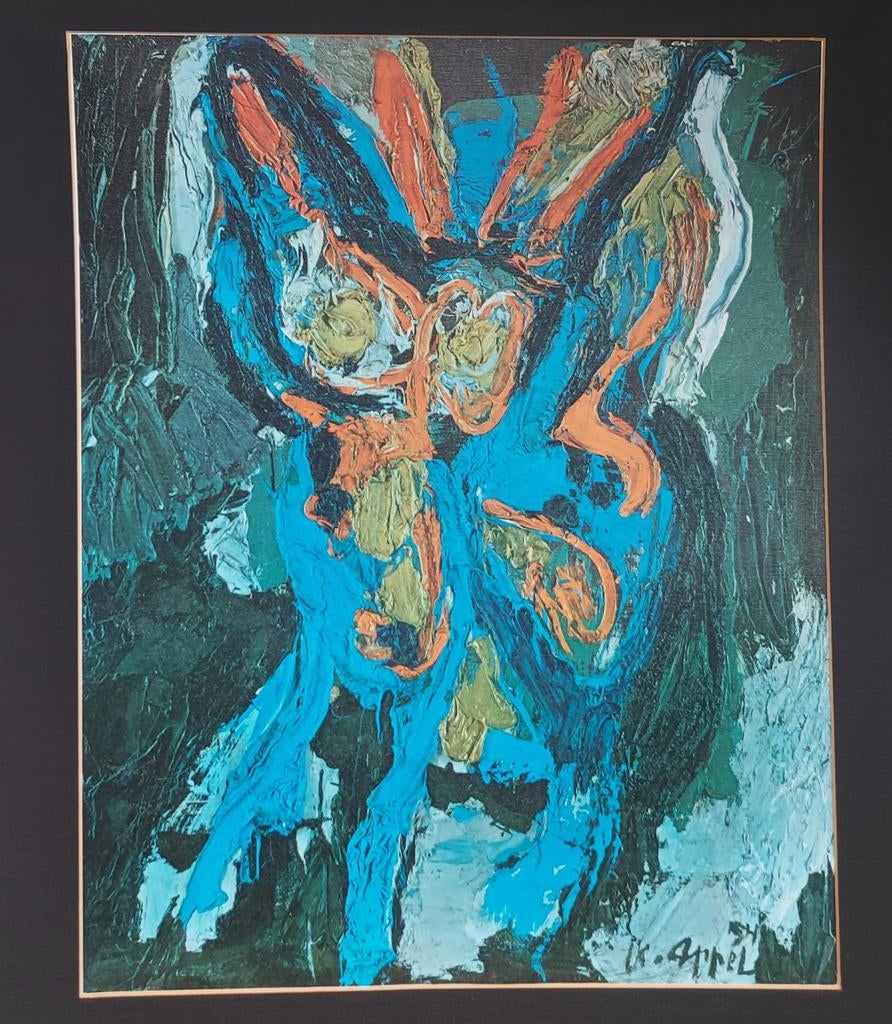 Karel Appel oleografie op canvas - wolvenfiguur, Ophalen