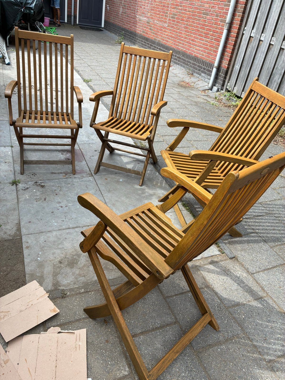 4x Oxford Teakhouten Tuinstoelen - Inklapbaar & Verstelbaar, Ophalen of Verzenden, Gebruikt, Teakhout