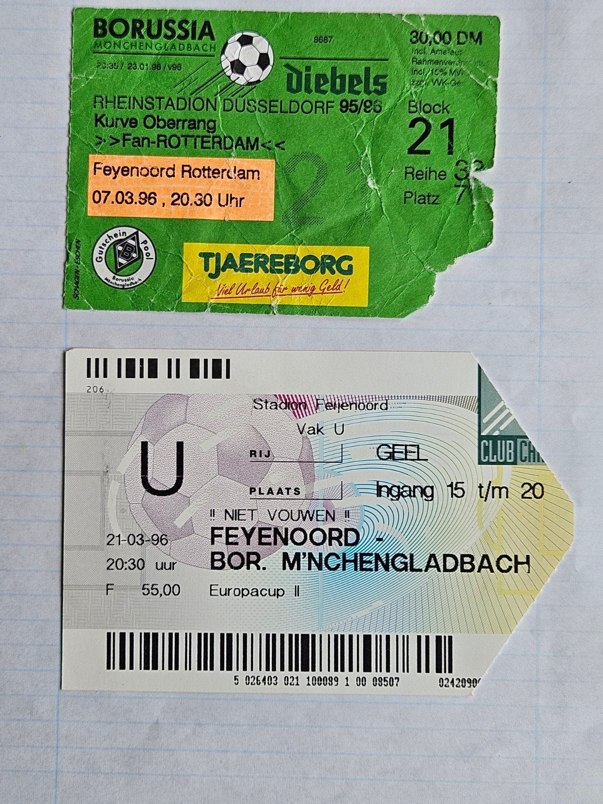 Feyenoord kaartjes 1996 Europa cup II, Ophalen of Verzenden, Gebruikt, Feyenoord, Overige typen