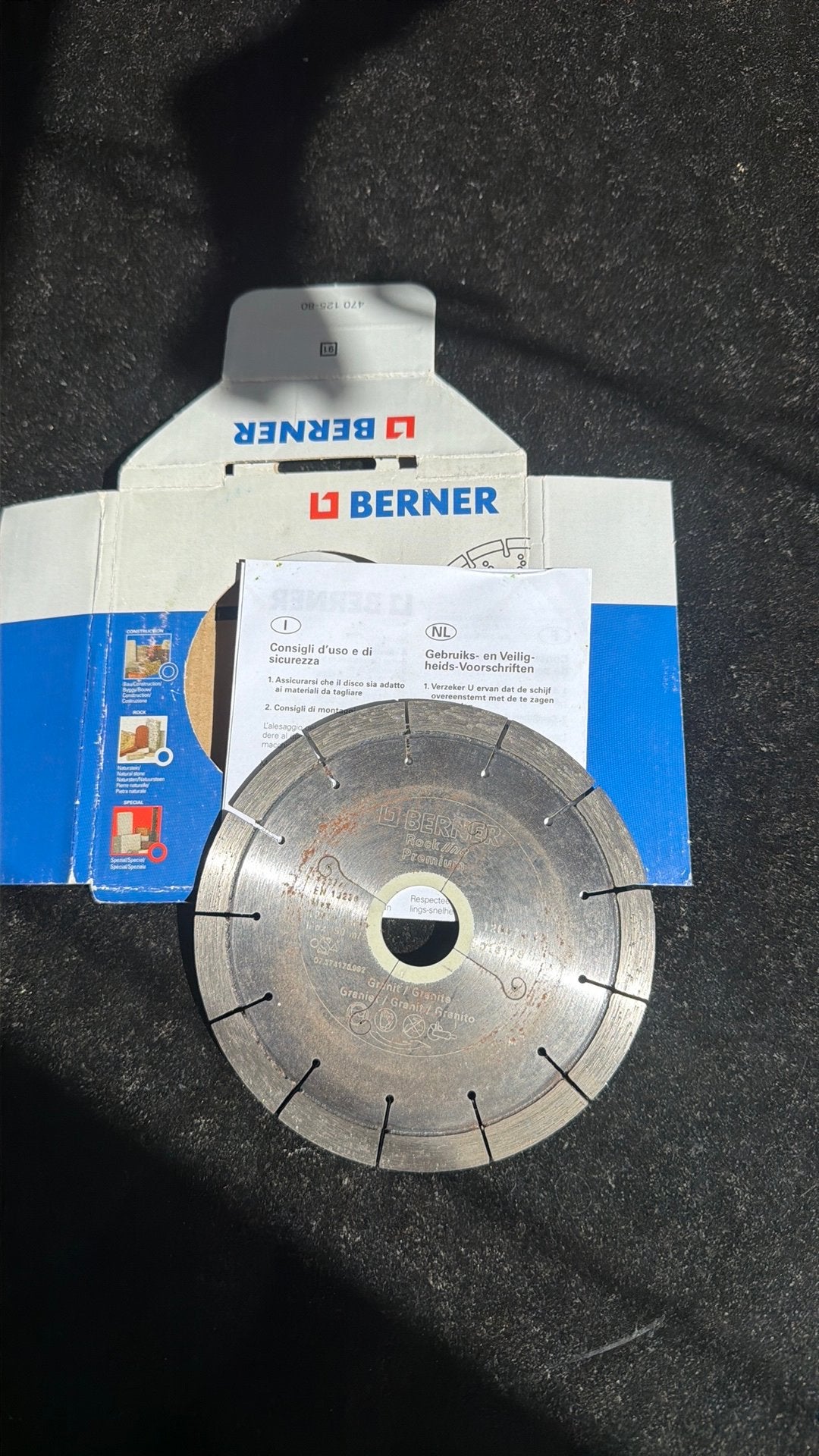 Diamantschijf voor natuursteen. Merk Berner.  125X22,5, Ophalen of Verzenden, 1200 watt of meer, 70 mm of meer
