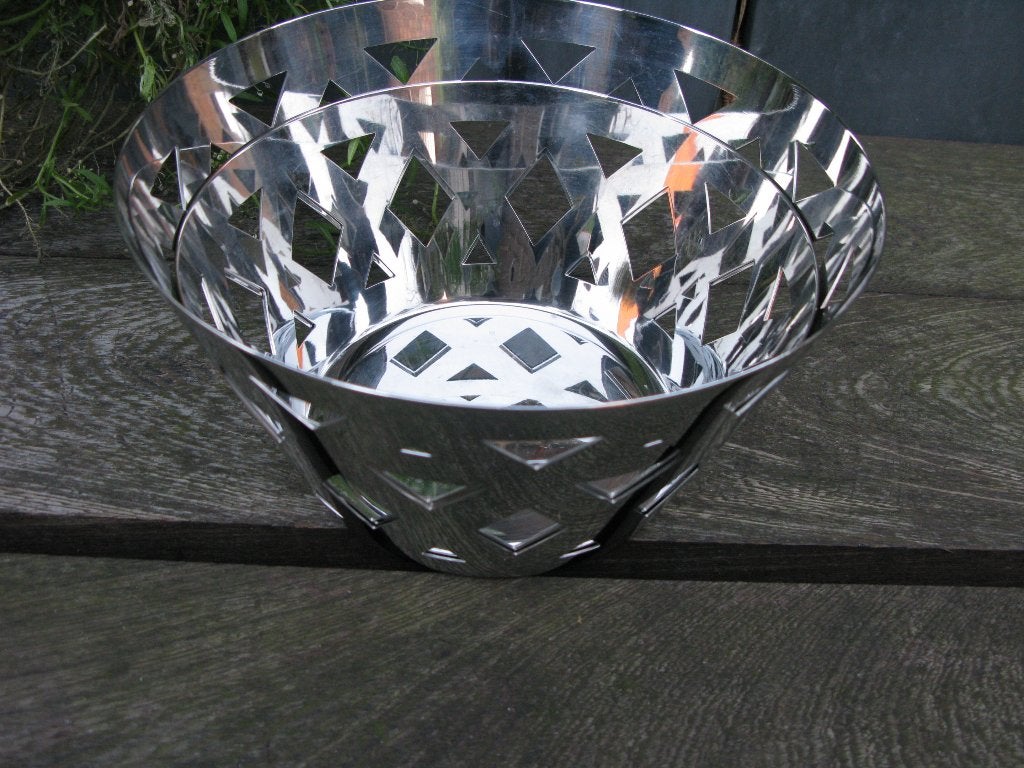 2x ALESSI BROODMAND/FRUITSCHAAL RVS DESIGN, Gebruikt, Zilver, Ophalen of Verzenden, Metaal