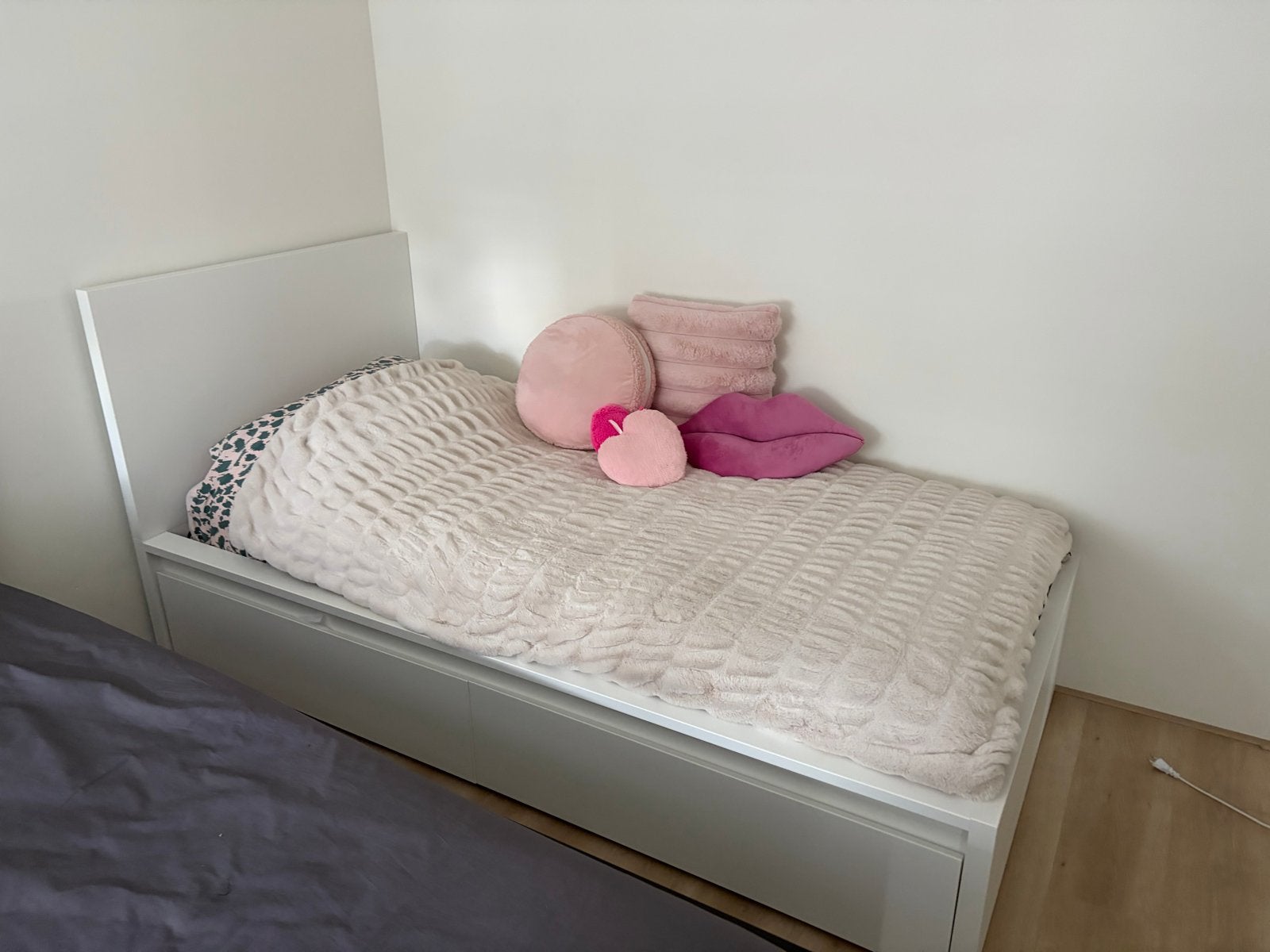 2x IKEA Malm bed 90x200 met lades, hoofdbord en matras, Ophalen, 90 cm, Eenpersoons, Wit