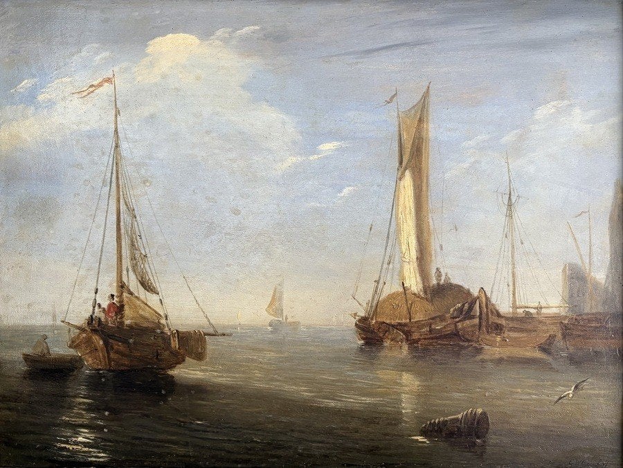 870. Olieverf, G.W. Opdenhoff–zeilschepen, 19e eeuw, Ophalen of Verzenden, Olieverf, Maritiem / water