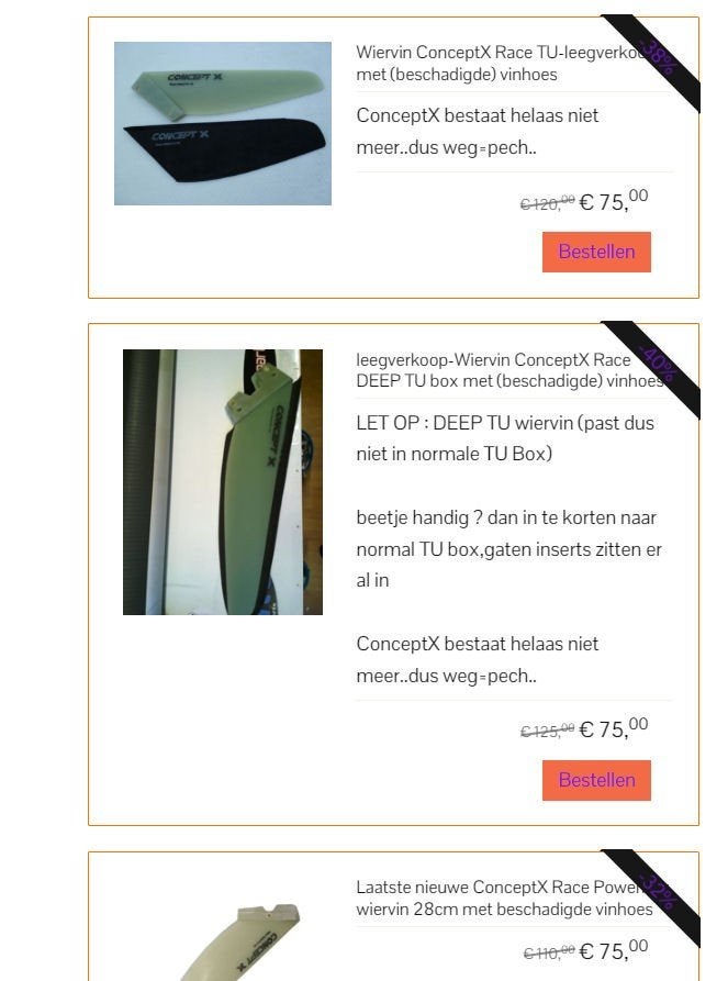 nwe wiervin(nen) vanaf 60 euro /baseplate v.a. €35, Watersport en Boten, Ophalen of Verzenden, Nieuw, Overige typen