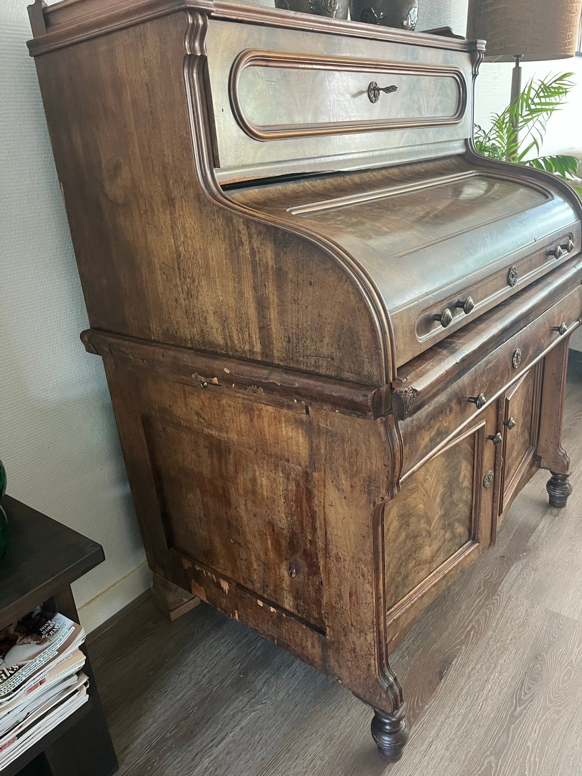 Antiek rolluikbureau / secretaire - Notenhout, Ophalen
