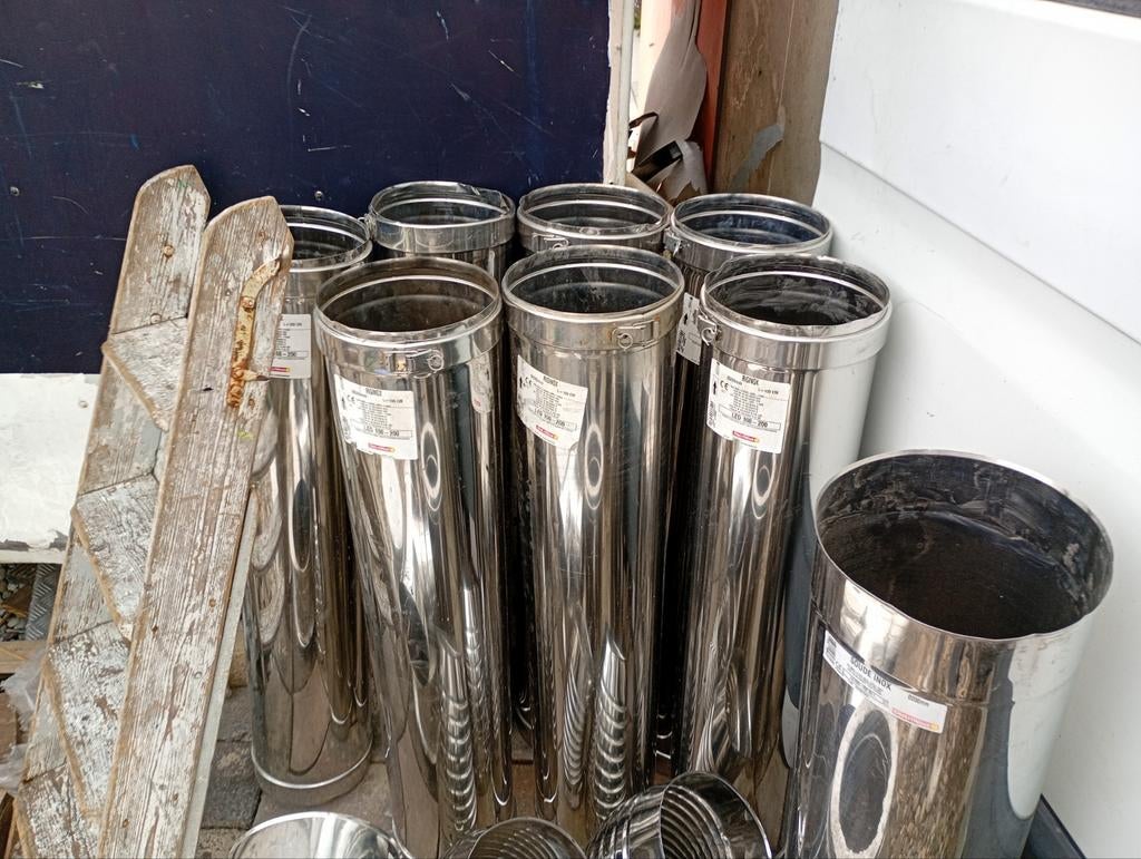 Diverse schoorsteenpijpen - RVS, dubbelwandig, 1000mm, Ophalen, Gebruikt, Overige typen, Minder dan 60 cm