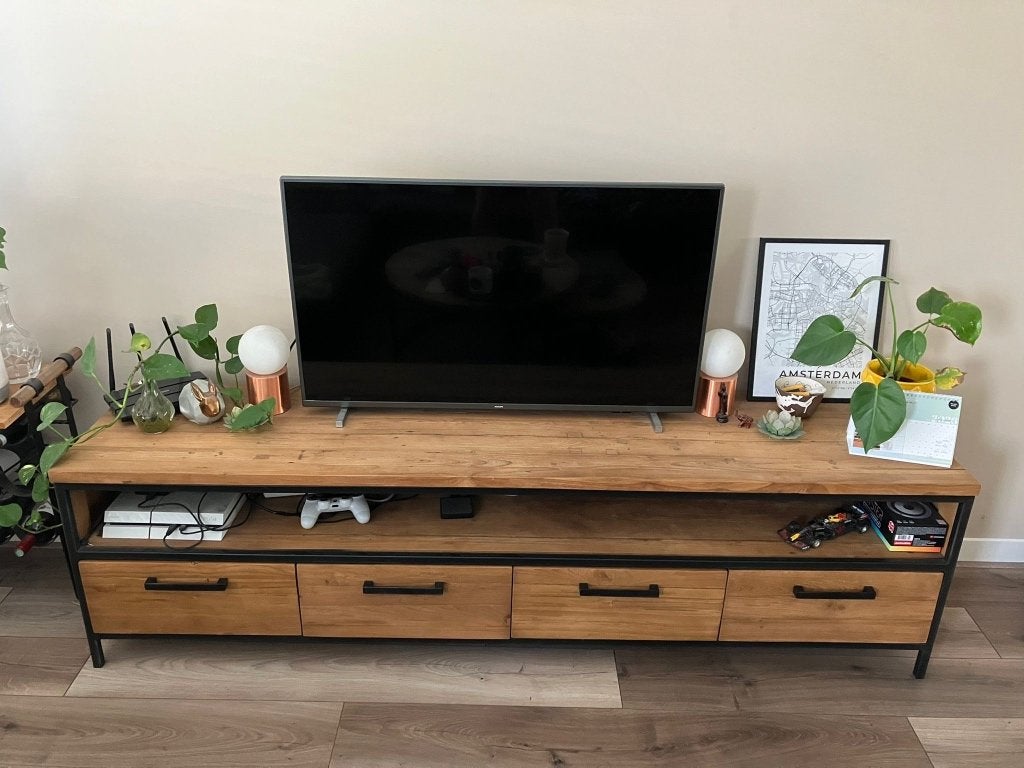 Tv meubel Romaro, Ophalen, Teakhout, Zo goed als nieuw, 200 cm of meer