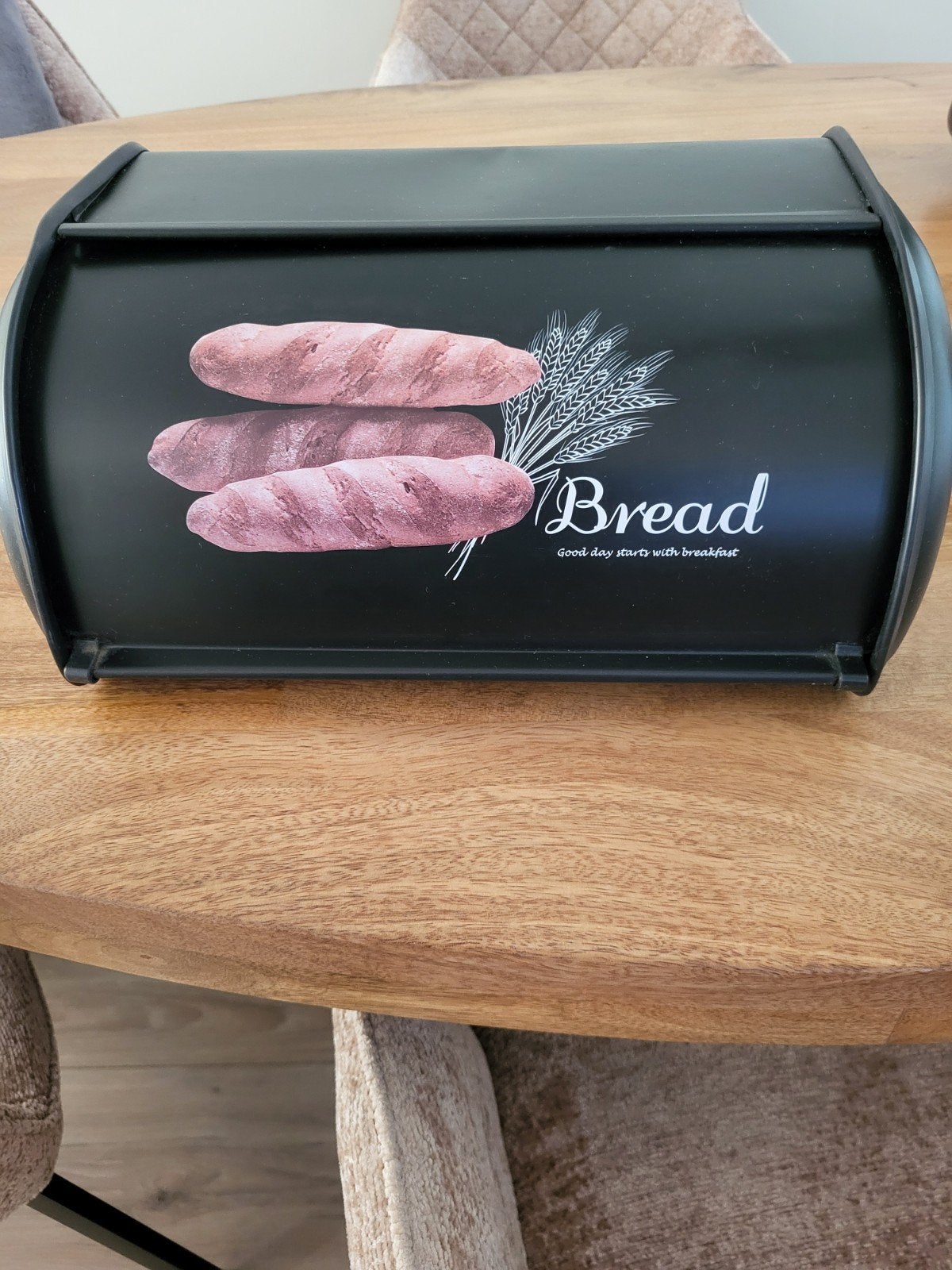 Zwarte broodtrommel met 'Bread' opdruk, Gebruikt, Ophalen of Verzenden, Zwart, Metaal